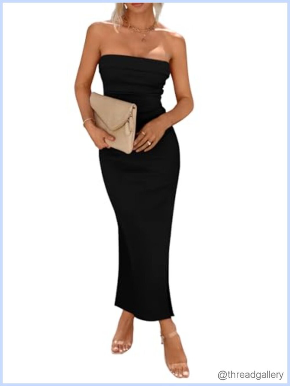 Ribbed Knitted Strapless Bodycon Maxi Dress